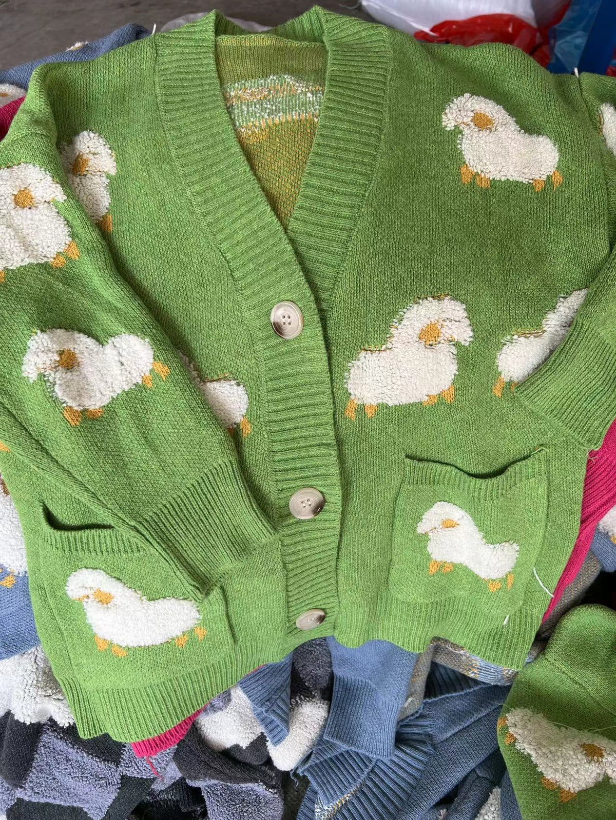 Streetwave Women Knit Cardigan With Playful Sheep Motif Cozy Cotton Blend Pockets