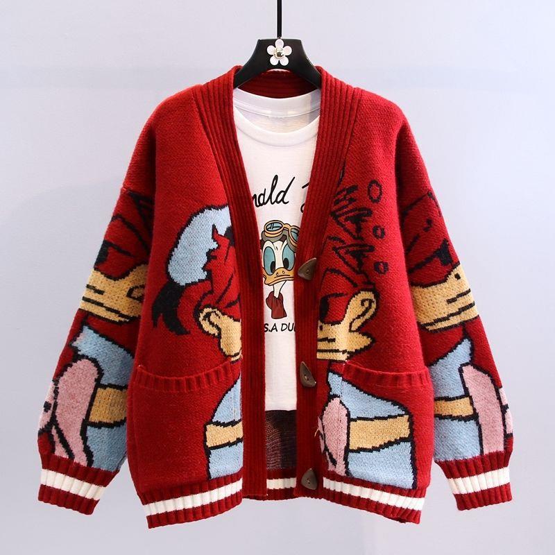 Womens Oversized Knit Cardigan With Playful Duck Motif Streetwave Soft Wool Blend Cozy For Women