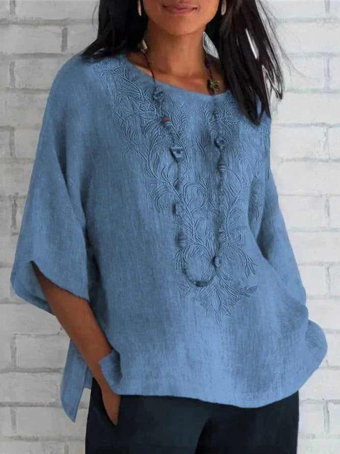 Embroidered Linen Blouse For Women By Street Wave Breathable Everyday Comfort Relaxed Fit