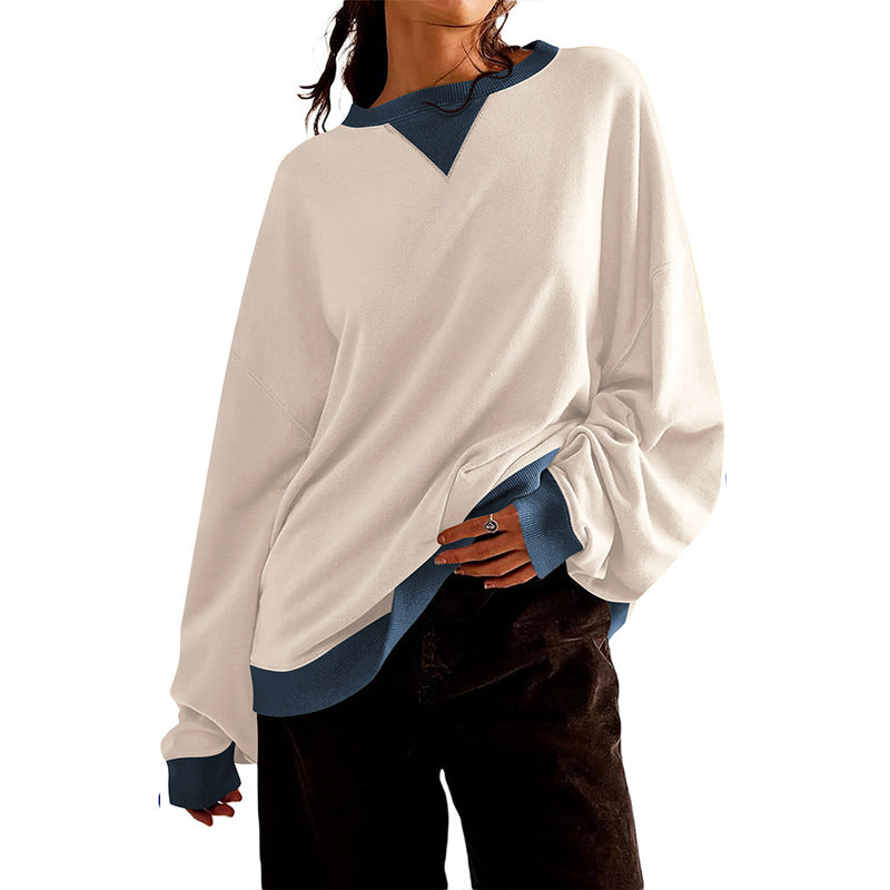 Street-Wave Women's Relaxed V-Neck Sweatshirt With Contrast Trim For Casual Everyday Wear