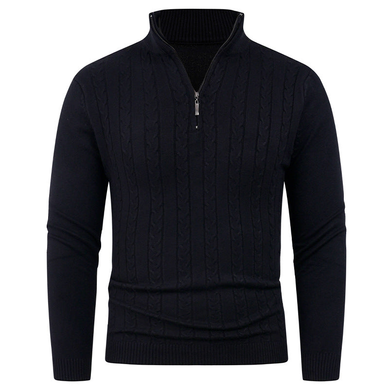 Mens Structured Knit Pullover With Zip Collar Street Wave For Modern Men Breathable Comfort