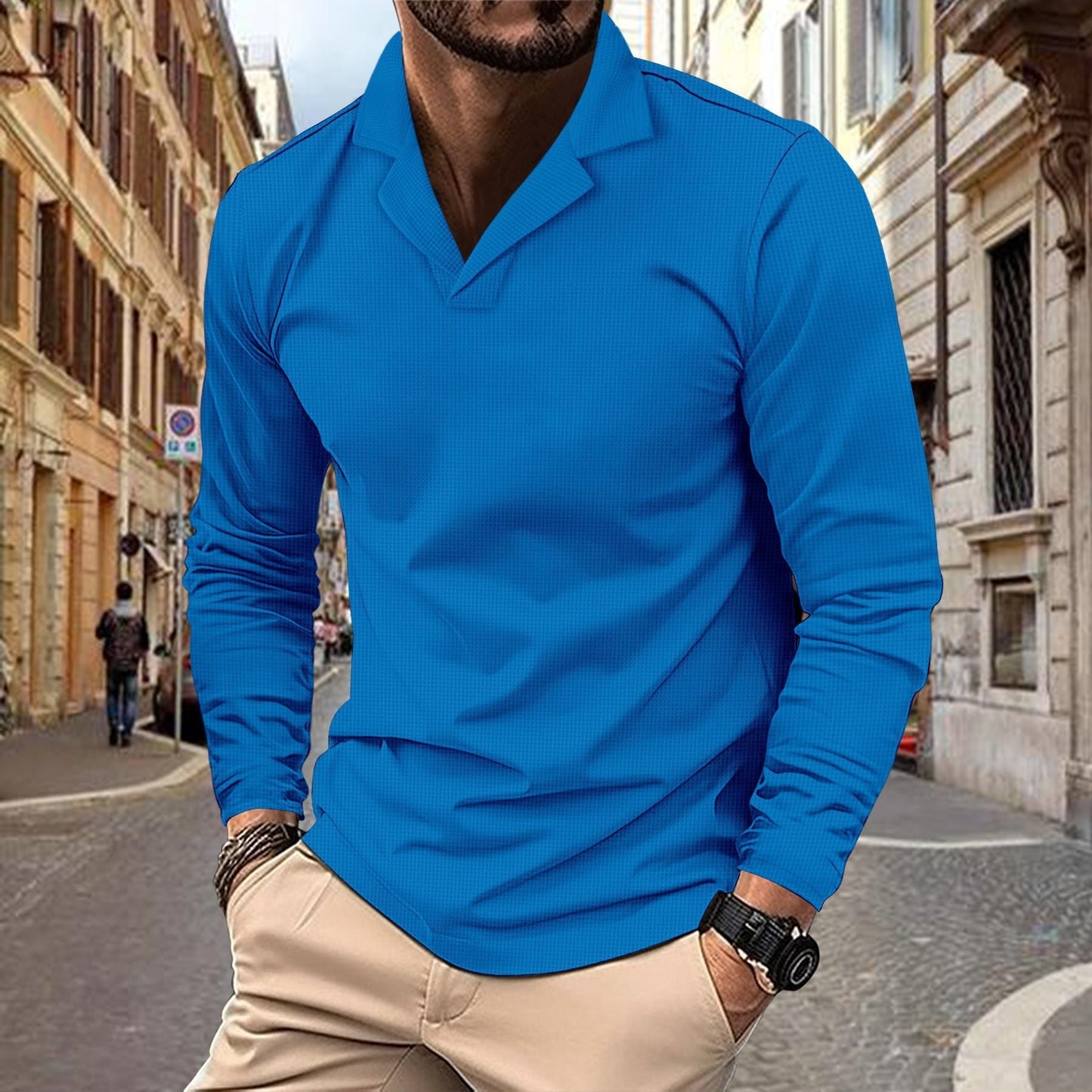 Mens Long Sleeve Shirt With Structured Design Street-wave Breathable Cotton Comfort For Men