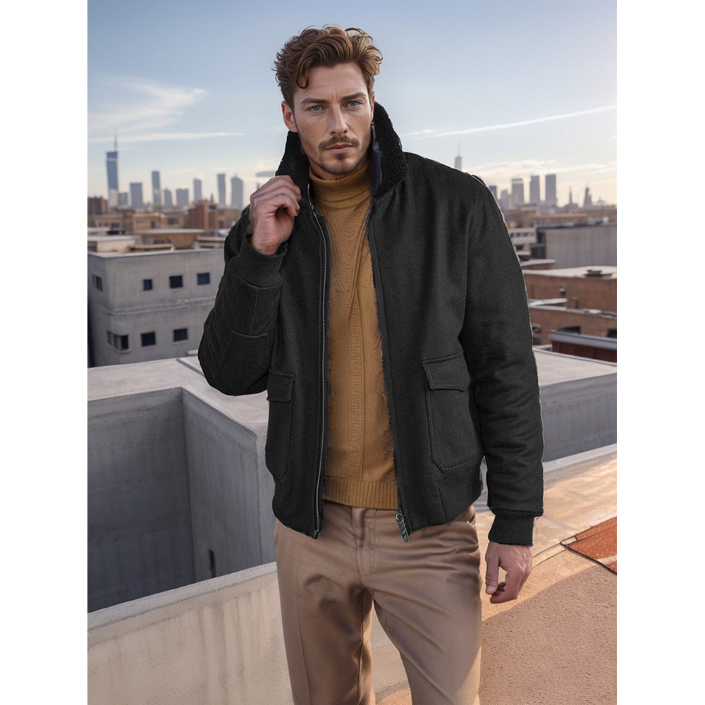 Streetwave Mens Warm Biker Jacket With Shearling Collar Trendy Winter Outerwear For Cold Weather