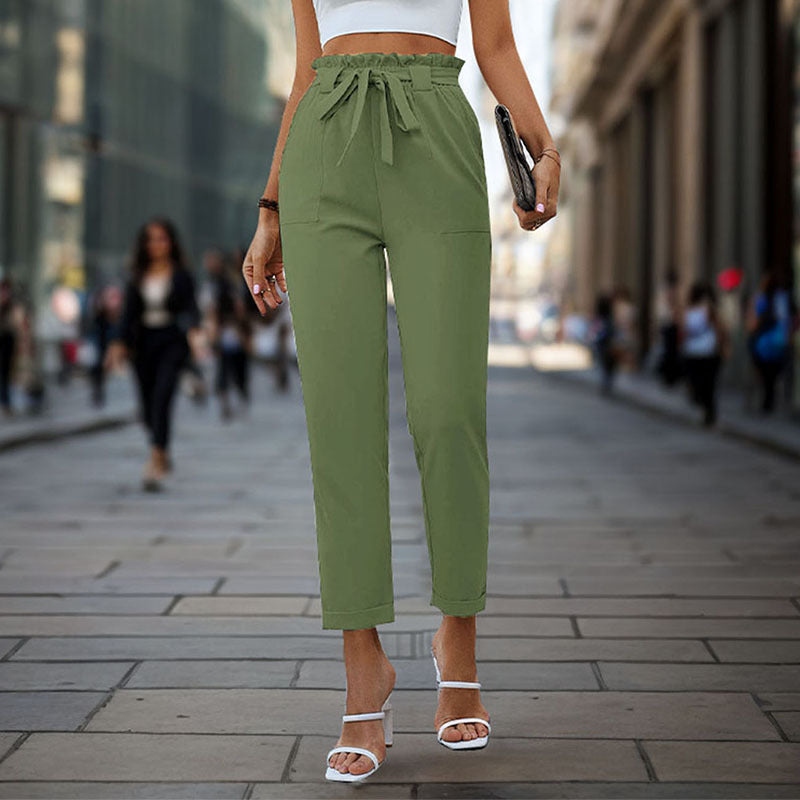 Street-Wave Women's Elegant Chino Pants With High Waist Drawstring Belt - Chic, Comfortable Officewear For Modern Women