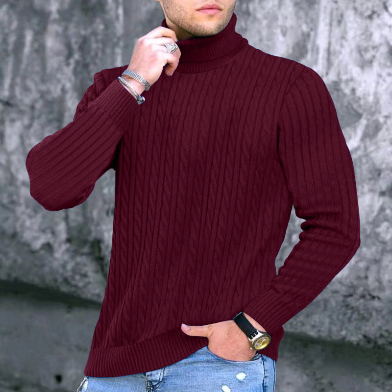 Street-wave Mens Ribbed Turtleneck Sweater With Structured Design For Warm Comfort