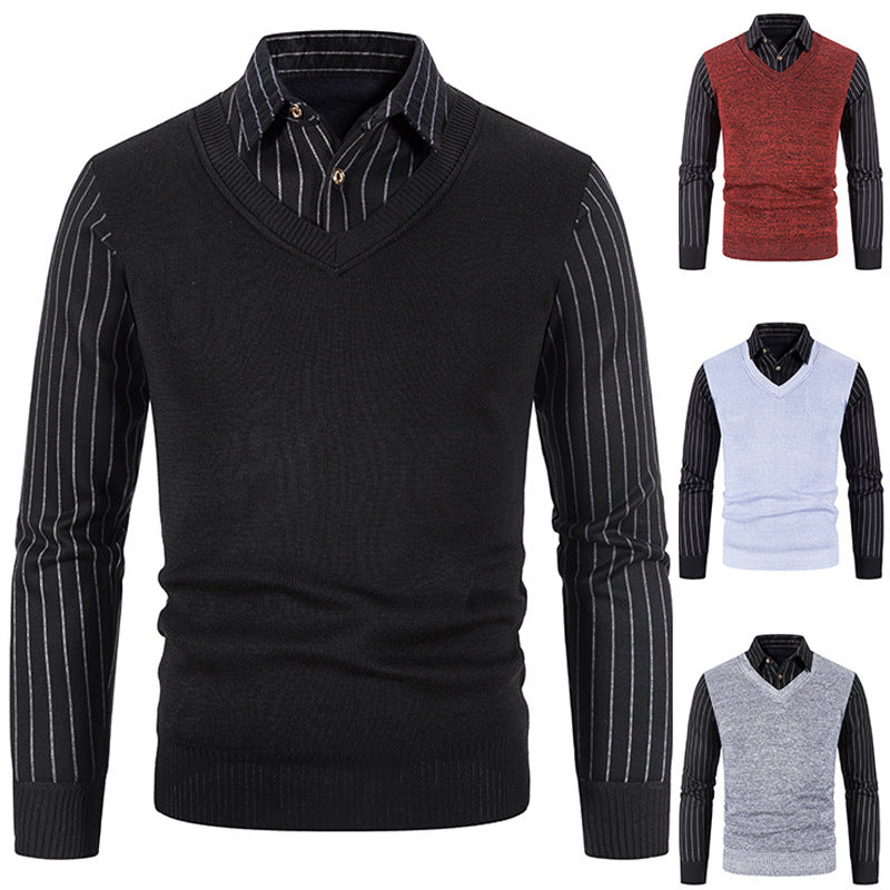 Streetwave Mens V Neck Knit Sweater With Contrasting Sleeves For Men Elegant Versatile Pullover