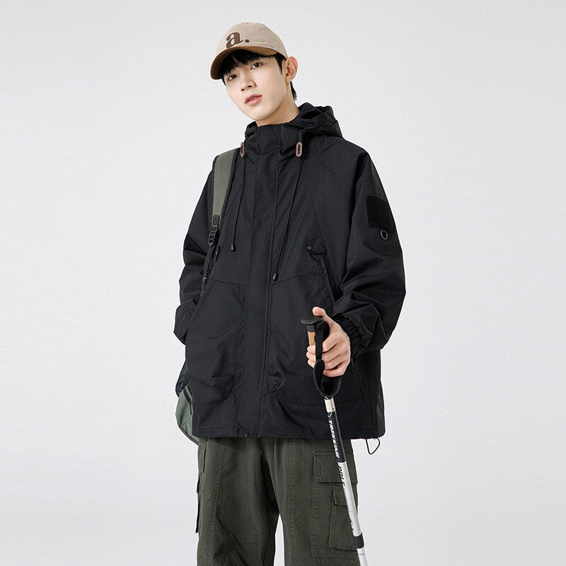 Street-wave Men's Windbreaker Jacket With Adjustable Hood Water Resistant Practical Pockets Urban Explorer Edition