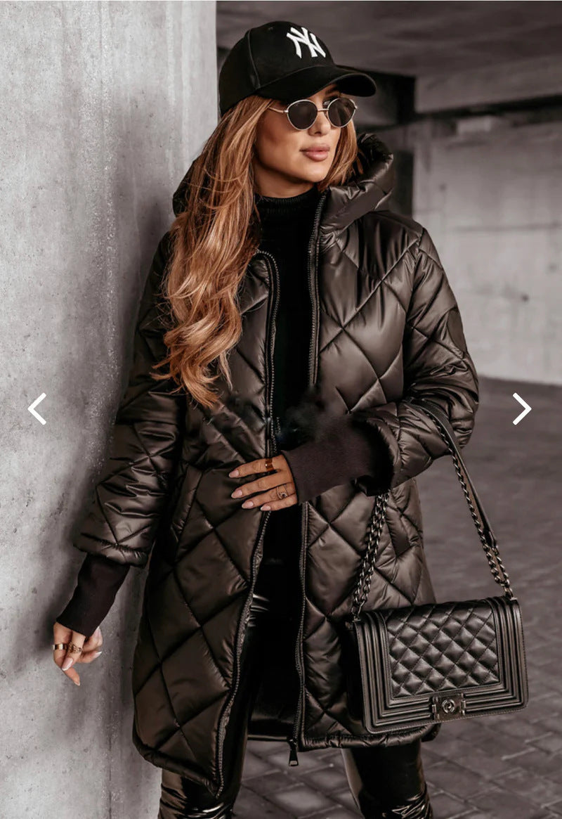 Womens Quilted Hooded Jacket Streetwave Warm Cozy Puffer With Practical Pockets For Urban Women