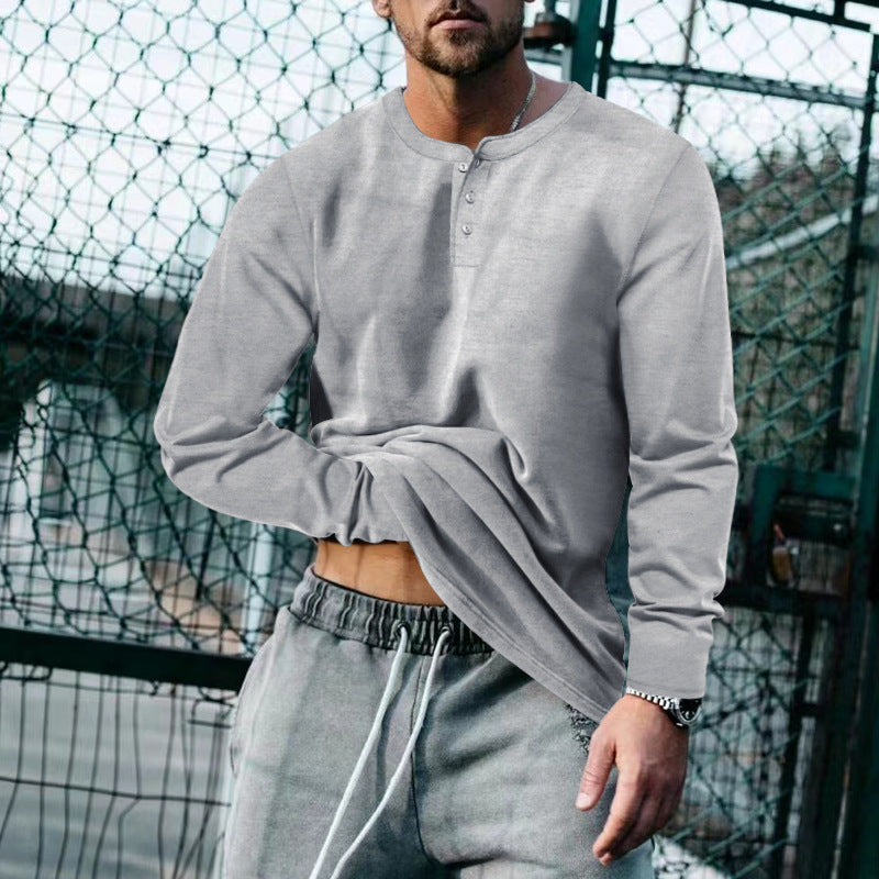 Mens Long Sleeve Henley Shirt With Classic Button Placket Soft Cotton Blend Street-Wave For Everyday Comfort