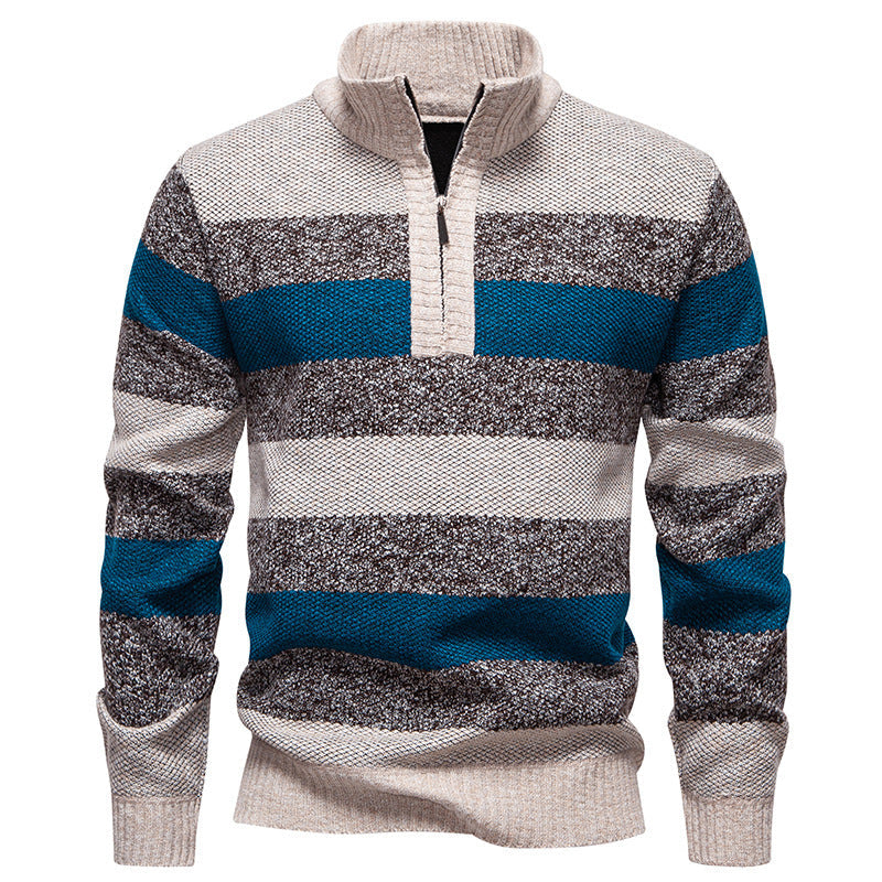 Street-wave Men's Striped Half Zip Knit Sweater for Modern Style, Warmth and Everyday Comfort