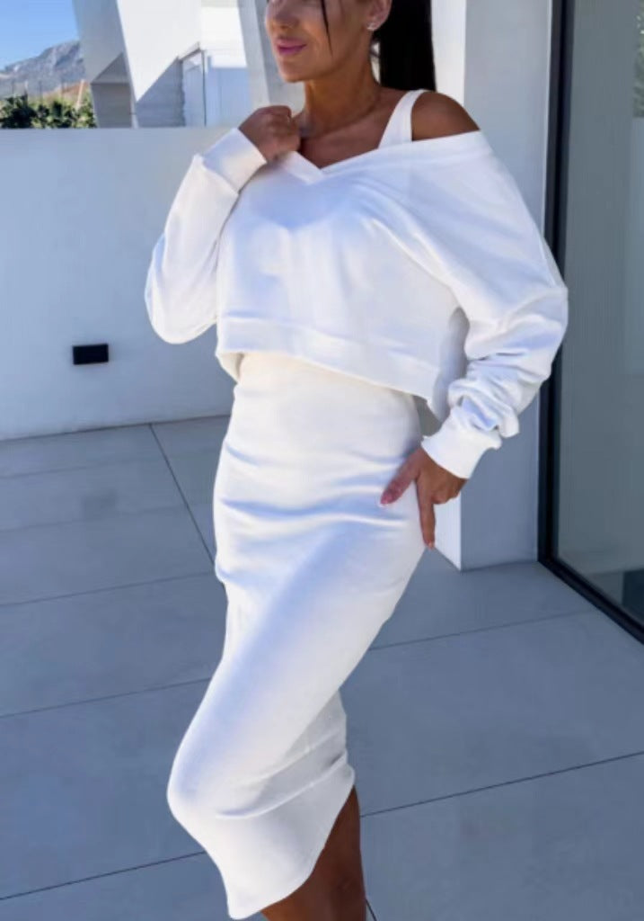 Street-Wave Women Two-Piece Cozy Knit Sweater Dress Set For Casual Everyday Wear