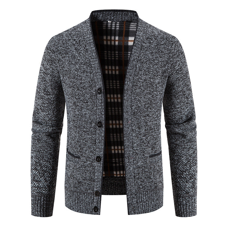 Street Wave Men's Cardigan With Elegant Checkered Knit Pattern Classic Button Closure Breathable Cotton Blend