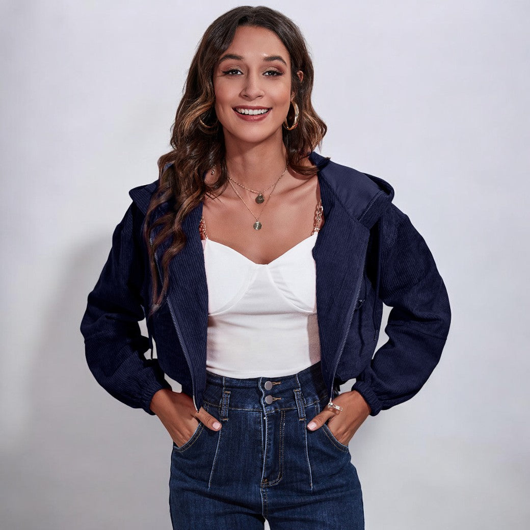 Street Wave Corduroy Cropped Jacket For Women Soft Texture Modern Chic Outerwear