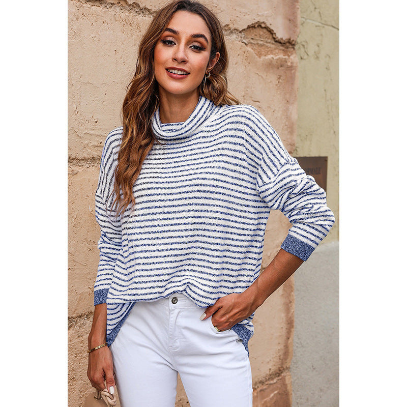 Street-Wave Wool Blend Striped Turtleneck Sweater For Women Cozy Relaxed Fit Soft Knit Warmth