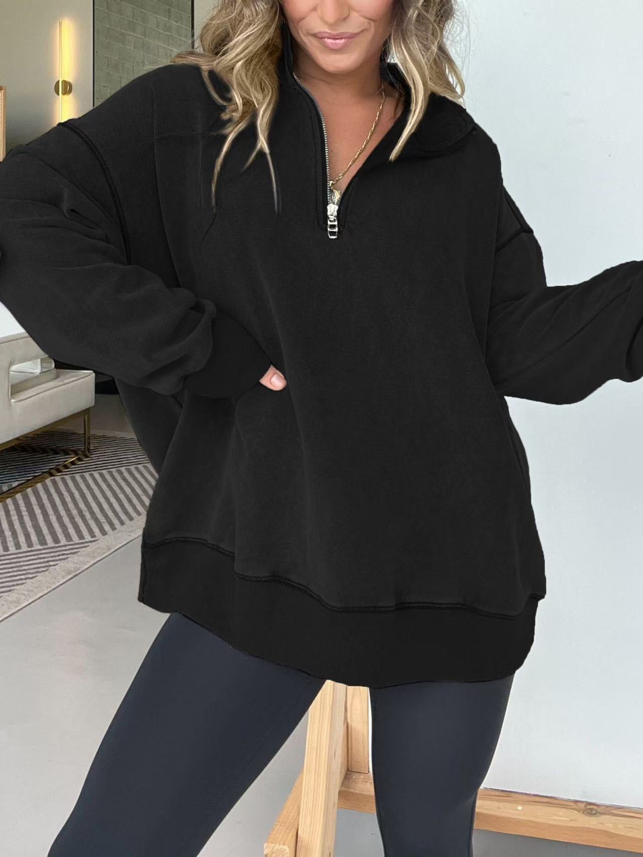 Street Wave Womens Cozy Fleece Pullover Half Zip Warm Everyday Comfort For Casual Streetwear