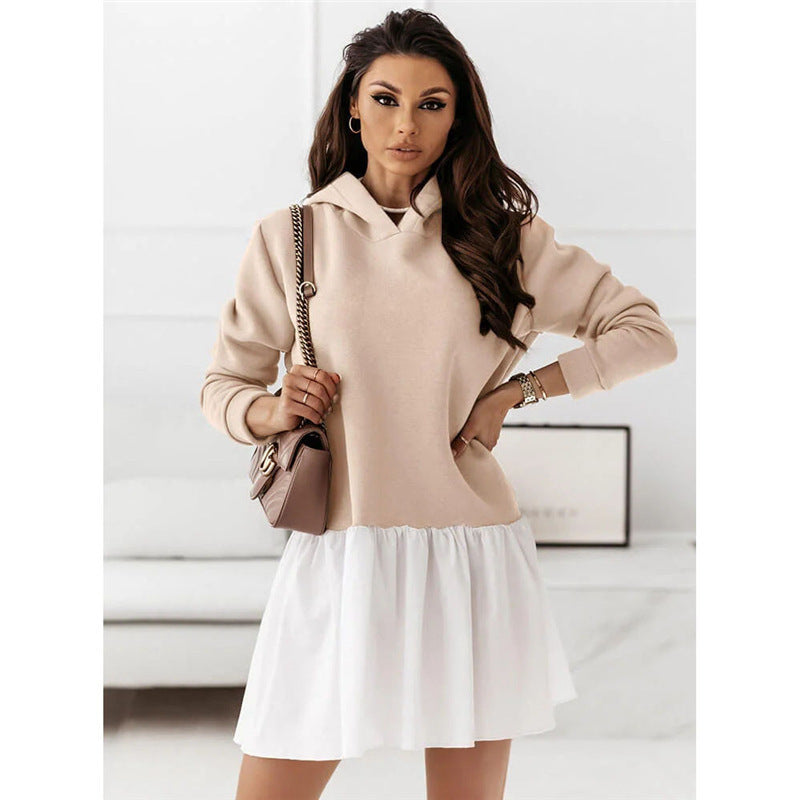 Streetwave Womens Hoodie Dress With Ruffle Detail Cozy Cotton Comfort For Casual Days