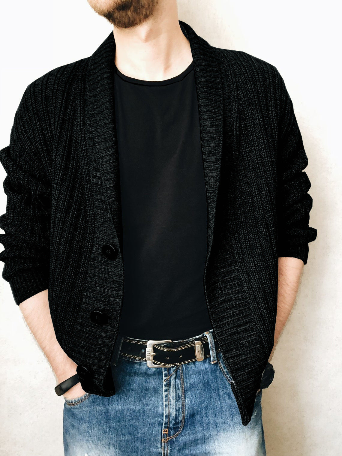 Street-wave Mens Knit Cardigan With Deep Collar, Premium Cozy Comfort, Versatile Everyday Fashion