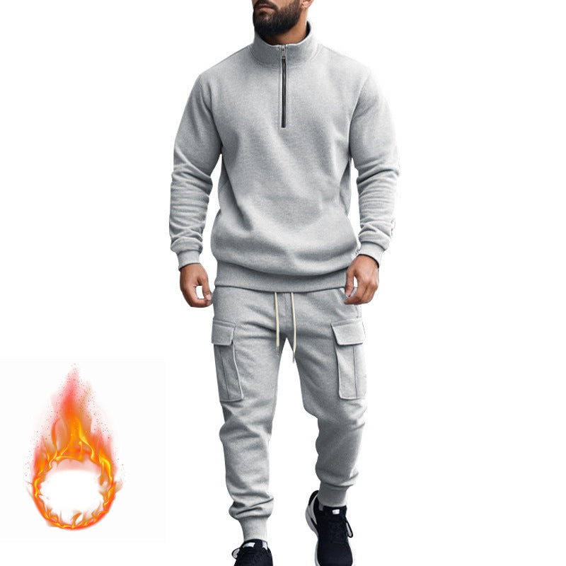 Street-wave Men's Fleece Set With Zip Front Hoodie And Cargo Joggers For Active Comfort