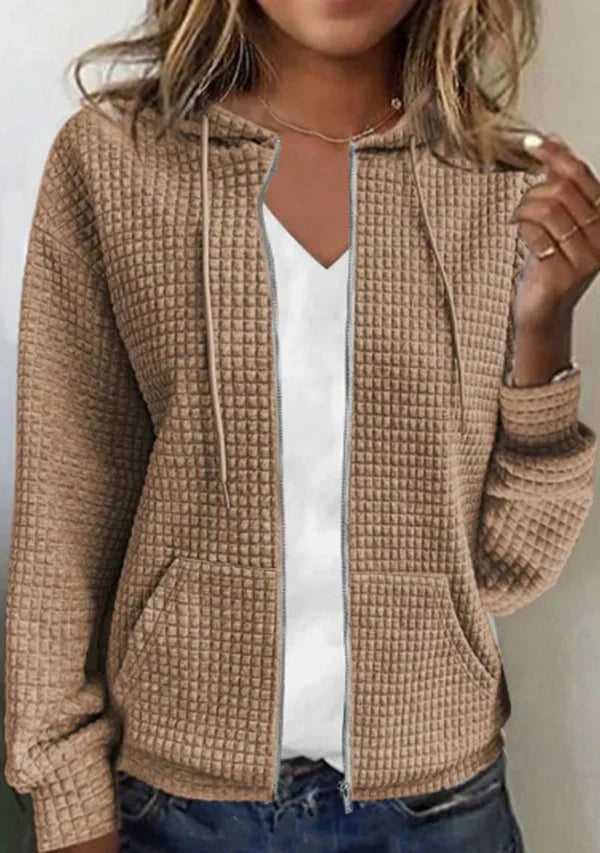 Street Wave Quilted Hooded Jacket For Women With Solid Pocket Cozy Everyday Style