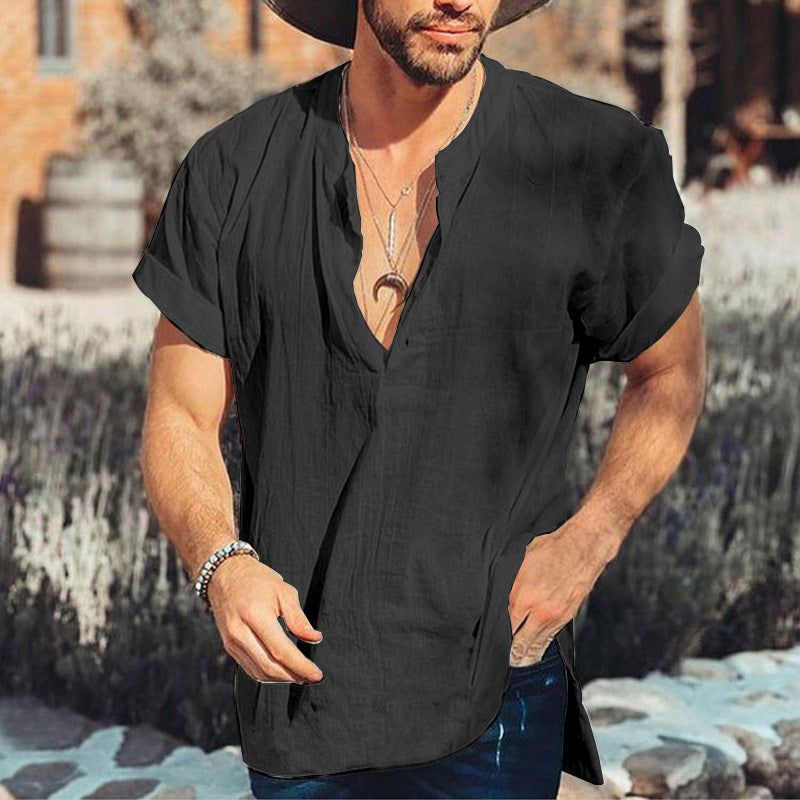 Nordisk Flair Mens Short Sleeve Shirt With Relaxed Fit And V Neck In Natural Fibers