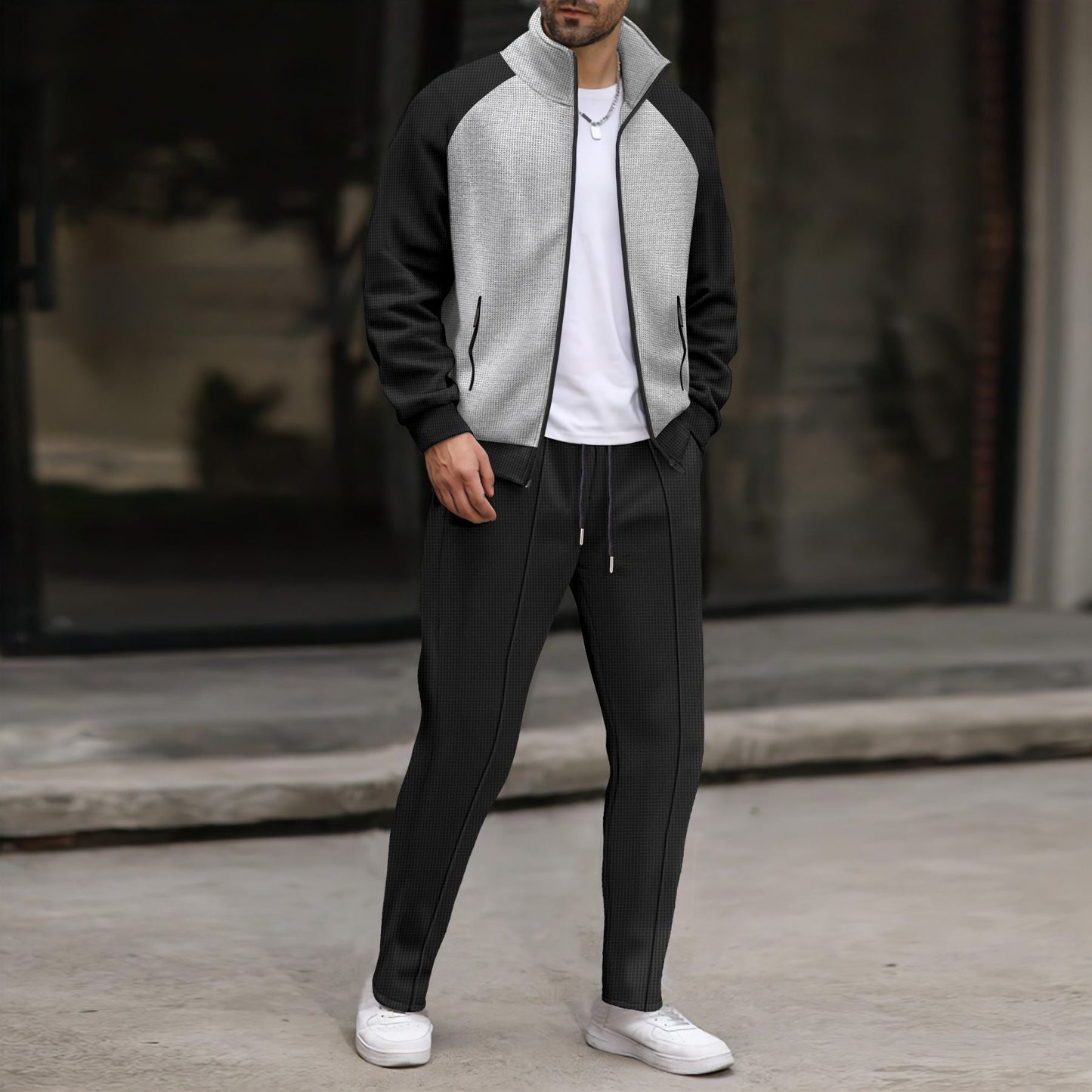 Street Wave Mens Premium Sport Jacket And Pants Set With Structured Design For Urban Men