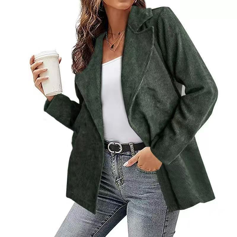 Street Wave Corduroy Blazer For Women With Relaxed Fit And Practical Pockets Versatile Office And Weekend Wear