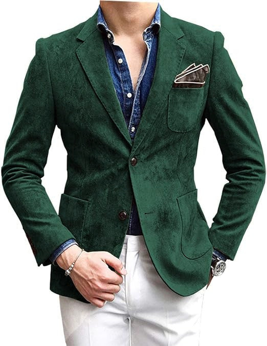 Street Wave Mens Green Velvet Blazer Elegant Structured Fit For Office And Evening Wear