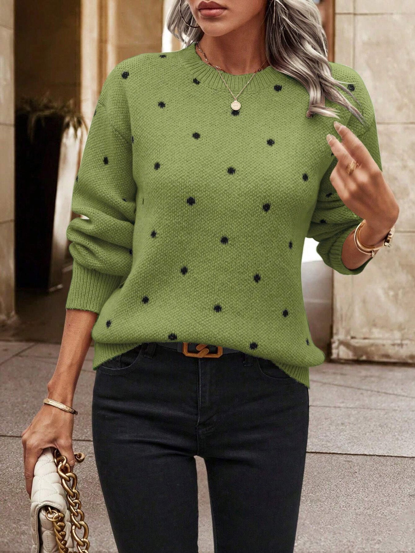 Street-wave Women's Dot Knit Sweater Cozy Soft Knit With Structured Polka Dot Design For Women