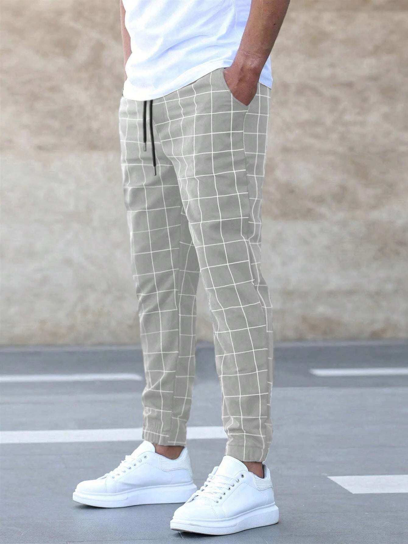 Street Wave Plaid Joggers For Men Windproof Lightweight Casual Pants Available In Sky Blue Black Khaki