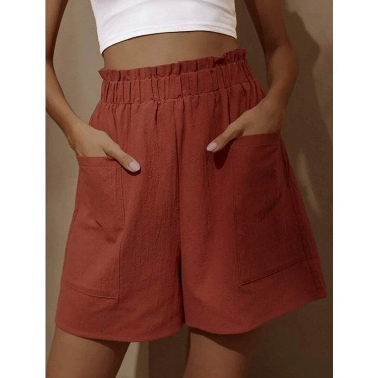 Street-Wave Heidi Mode Breathable High Waist Cotton Linen Shorts For Women With Pockets