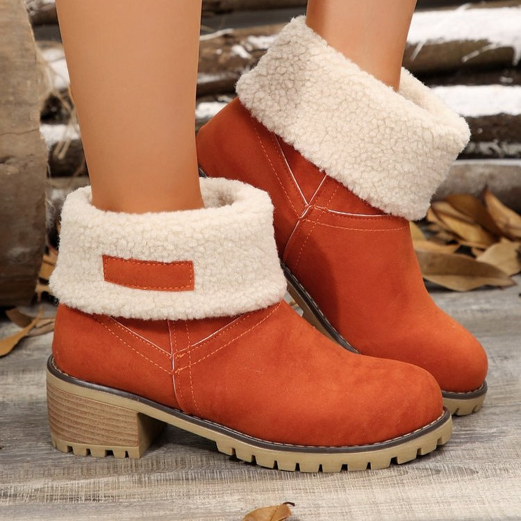 Street-wave Womens Warm Ankle Boots With Plush Shearling Collar Cozy Winter Fashion