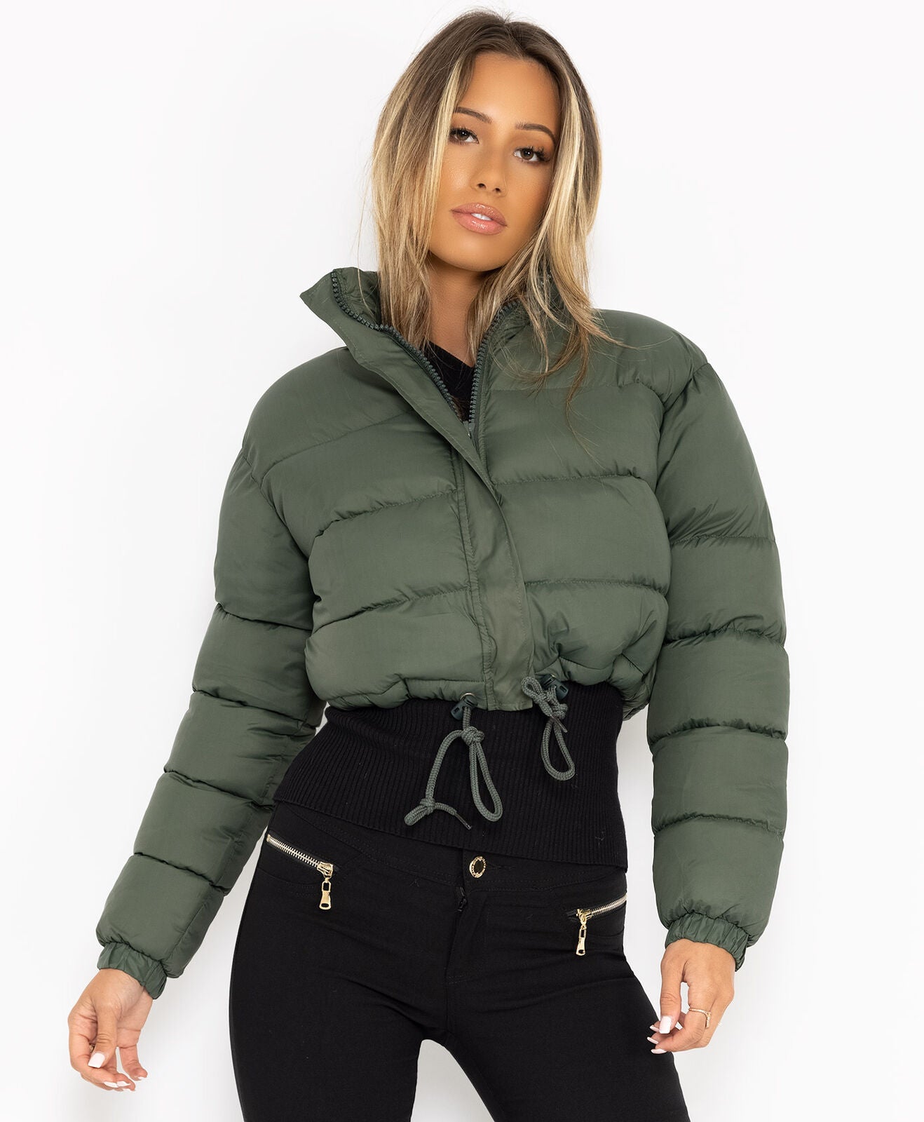 Street-wave Womens Short Puffer Jacket Trendy Insulated Coat With Drawstring Hem Cozy Comfort