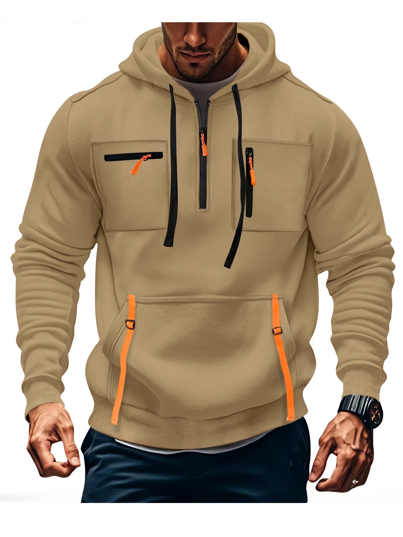 Street Wave Men's Stylish Hooded Sweatshirt With Functional Zip Pockets For Active Men