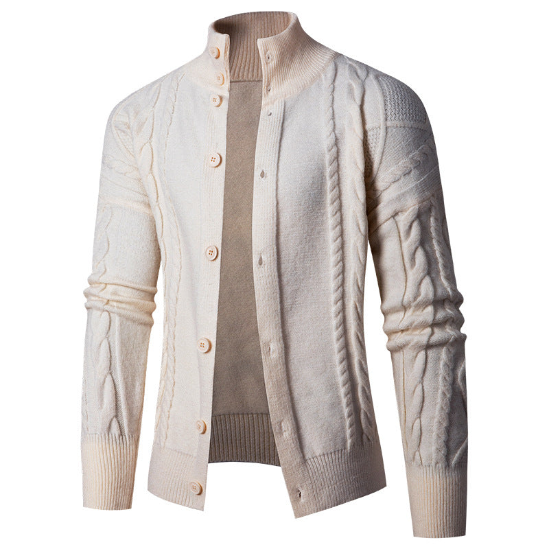 Street-Wave Men's Cable Knit Cardigan With Elegant Cable Pattern Breathable Cotton Blend Cozy Fall Winter Essential