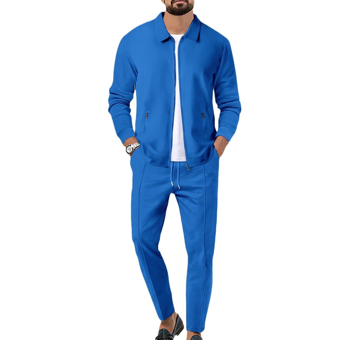 Mens Stylish Streetwave Leisure Set With Functional Zipper And Elastic Waistband For Everyday And Active Wear