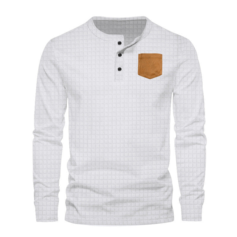 Mens Long Sleeve Shirt With Structured Grid Design Pocket Street-Wave Premium Cotton For Everyday Casual