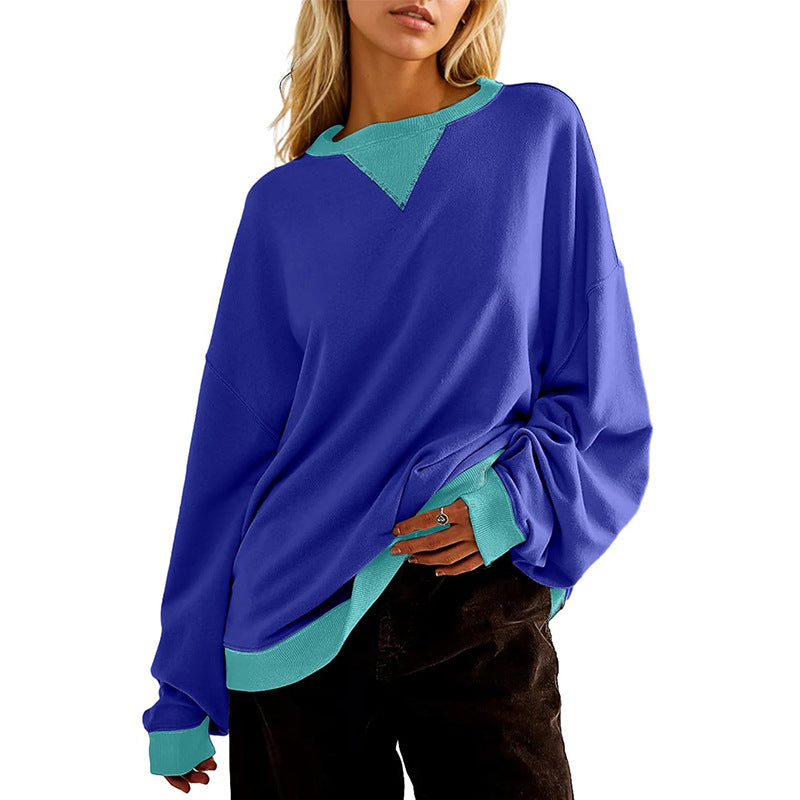 Street-Wave Women's Relaxed V-Neck Sweatshirt With Contrast Trim For Casual Everyday Wear
