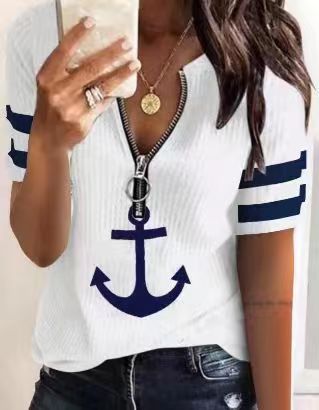 Street Wave Women's Maritime Inspired Zip Pullover With Anchor Motif For Casual Style