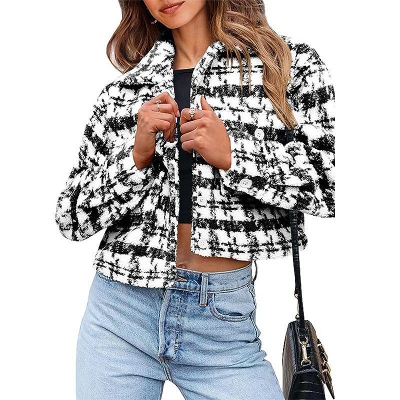 Street-Wave Plaid Cropped Jacket for Women, Versatile On Trend Outerwear for Day to Night Style