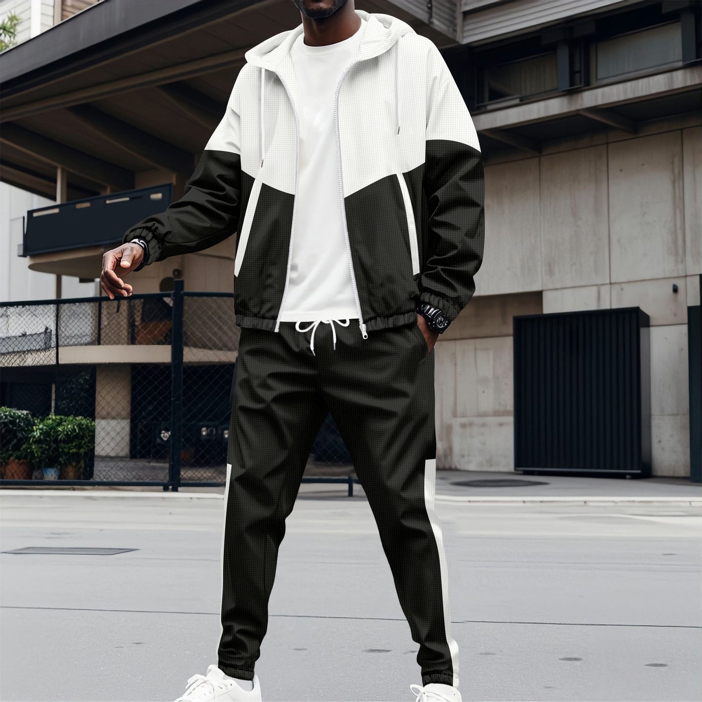 Street-wave Mens Breathable Color Block Tracksuit Set For Everyday Training And Athleisure