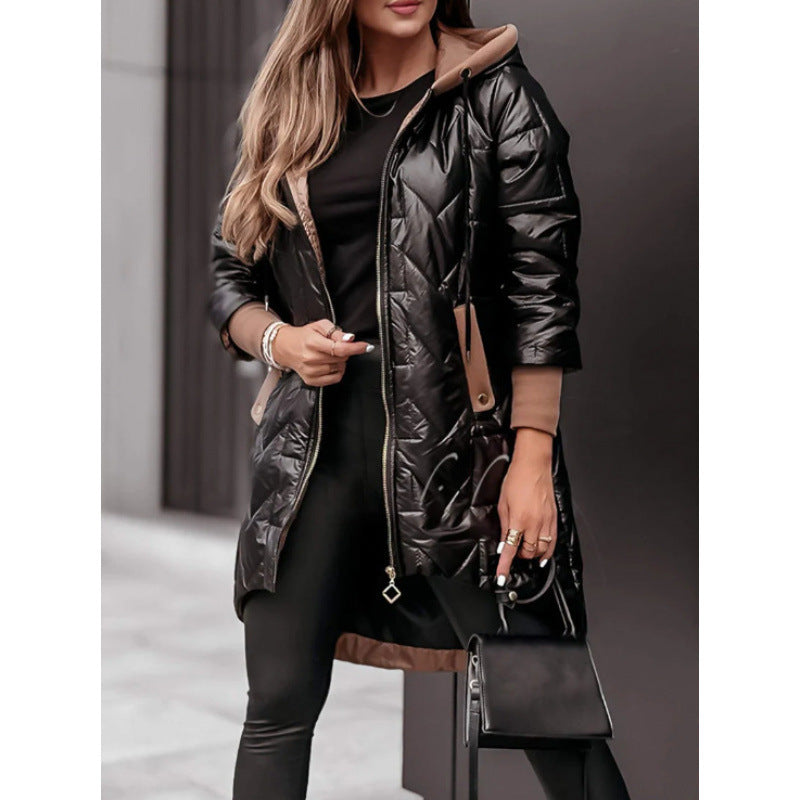 Street Wave Women Hooded Puffer Jacket With Large Pockets Lightweight Quilted Coat For Everyday
