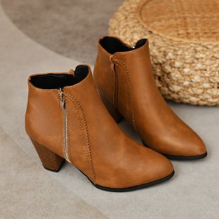 Streetwave Womens Ankle Boots With Elegant Zipper And Sturdy Block Heel For Fashionable Women