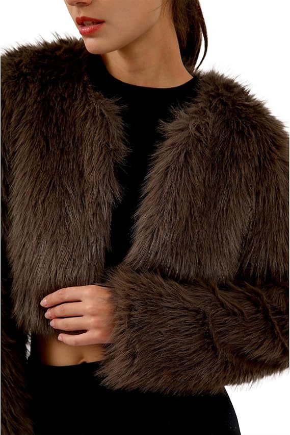 Street-Wave Women’s Glam Faux Fur Jacket Cropped With Loose Sleeves For Elegant Evening Look