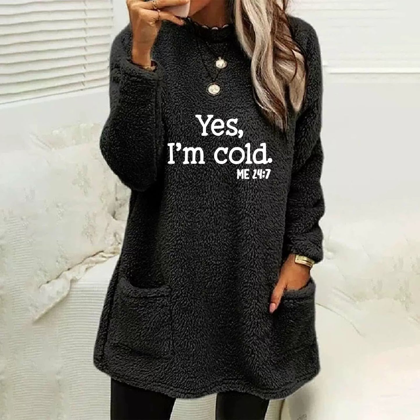 Street Wave Reversible Fleece Sweatshirt For Women Oversized Cozy Dual Sided With Letter Print And Side Pockets