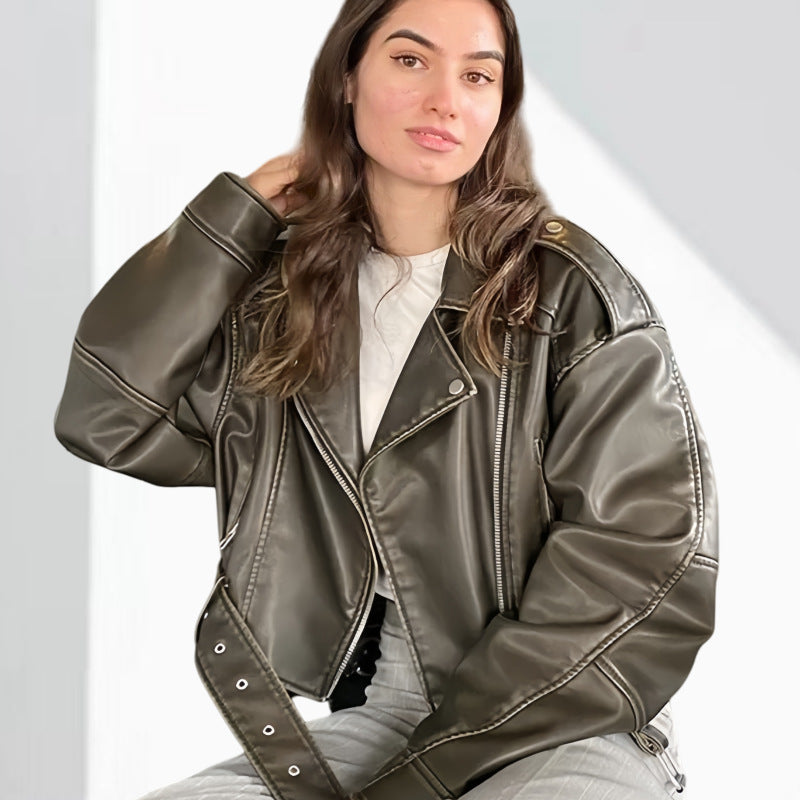 Street Wave Women Faux Leather Biker Jacket With Wide Fit And Luxe Detailing For Trendsetters