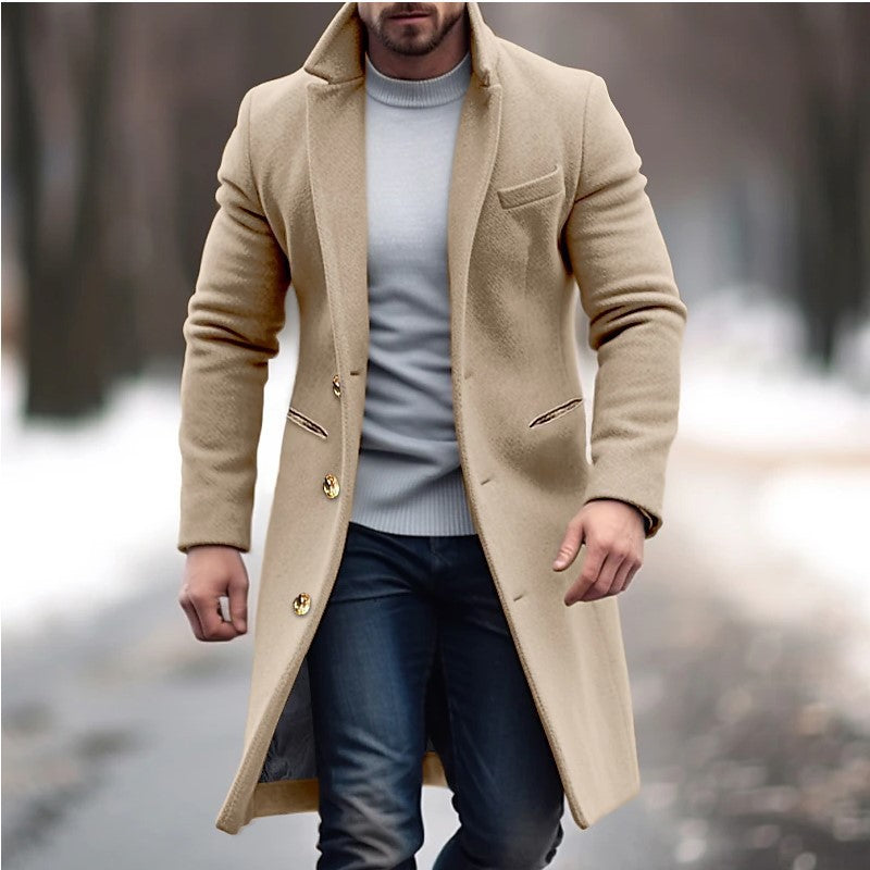 Street-Wave Men's Wool Coat Slim Fit With Gold Buttons For Style-Conscious Men Outerwear