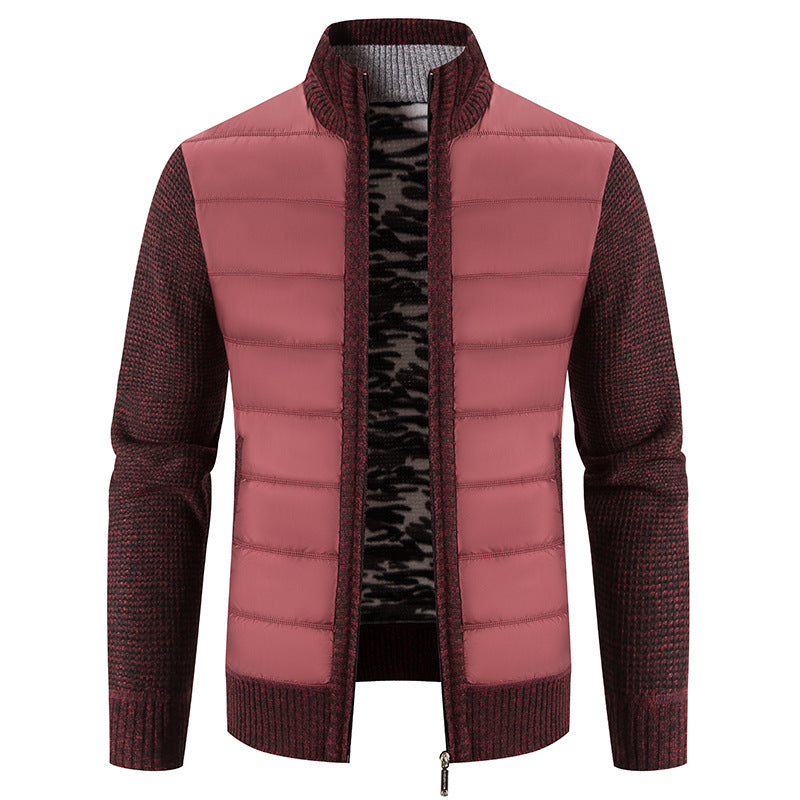 Street-wave Men's Quilted Jacket With Knit Sleeves For Warm Comfort, Modern Urban Style
