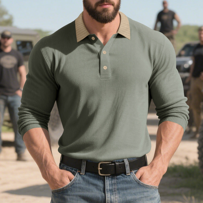 Street-Wave Men Long Sleeve Polo Shirt With Structured Design And Classic Collar Breathable Comfort