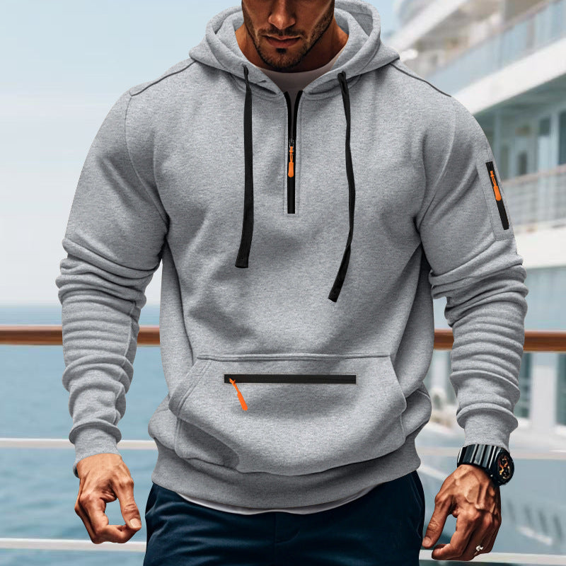 Men Street Wave Hooded Sweatshirt With Two Way Zip And Side Pockets Sporty Versatile Everyday