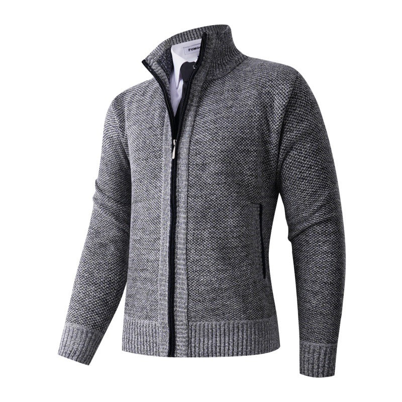 Mens Stylish Knitted Cardigan With High Collar And Practical Pockets Street Wave For Urban Professionals
